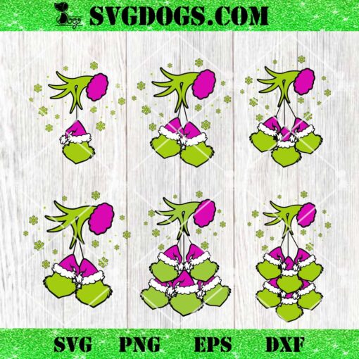 Pink Grinch Hand Holding Grinch Face SVG Bundle, Grinch Hand 1-6 SVG, Grinch Christmas SVG PNG