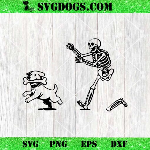 Skeleton Dog SVG, Funny Halloween Skeleton Chasing Dog SVG PNG