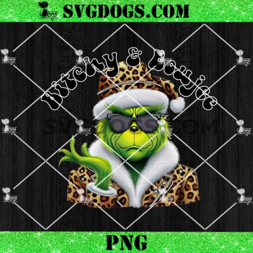 Bitchy Boujee Grinch Leopard PNG, Grinchmas Wear Glasses PNG