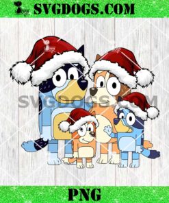 Bluey Family Merry Christmas PNG, Bluey Family Santa Hat Christmas PNG