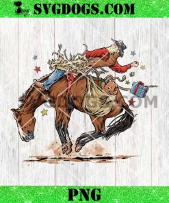 Bucking Santa PNG, Christmas Rodeo PNG, Cowboy Santa Driving Bucking Horse Rodeo PNG