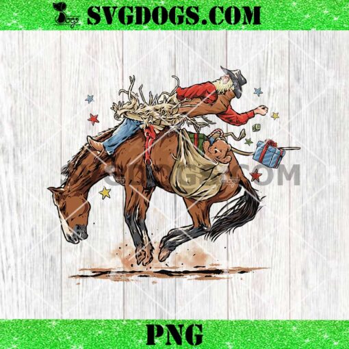 Bucking Santa PNG, Christmas Rodeo PNG, Cowboy Santa Driving Bucking Horse Rodeo PNG