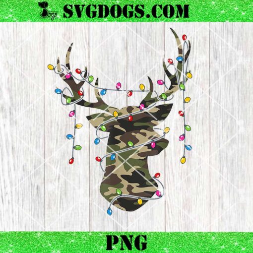 Christmas Holiday Camo Hunting Reindeer Deer Xmas Lights PNG, Hunting Reindeer PNG