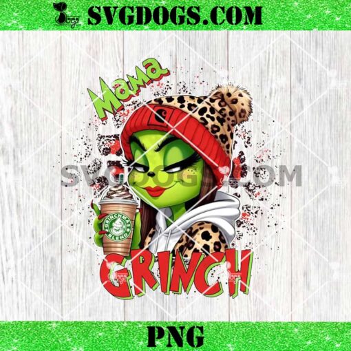 Christmas Mama Grinch PNG, Leopard Red Christmas Mama Grinch PNG, Grinch Girl Starbucks Drink Coffee PNG