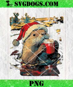 Christmas Otter Drinks Coffee PNG, Otter Christmas PNG