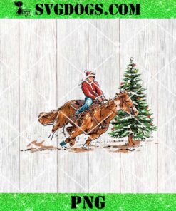 Christmas Rodeo PNG, Cowboy Santa driving Bucking Horse Rodeo PNG