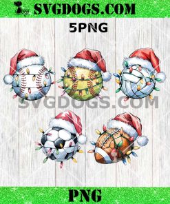 Christmas Sports Ball PNG Bundle, Christmas Soccer, Football, Baseball, Softball, Volleyball PNG