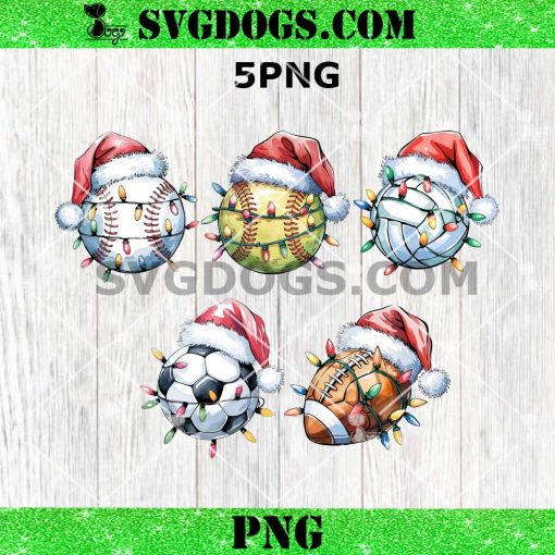 Christmas Sports Ball PNG Bundle, Christmas Soccer, Football, Baseball, Softball, Volleyball PNG