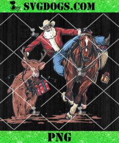 Cowboy Santa Bulldogging PNG, Christmas Western Cowboy Xmas PNG, Holiday Horse PNG