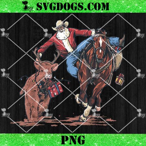 Cowboy Santa Bulldogging PNG, Christmas Western Cowboy Xmas PNG, Holiday Horse PNG