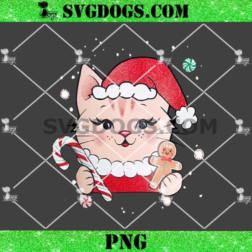 Cute Little White Cat Christmas PNG, Cat Santa PNG