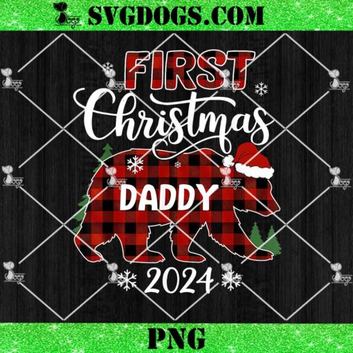 First Christmas Daddy Buffalo Plaid Bear PNG, Christmas Party PNG