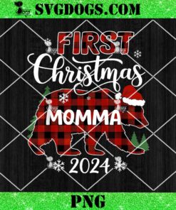 First Christmas Momma Buffalo Plaid Bear PNG, Christmas Party PNG