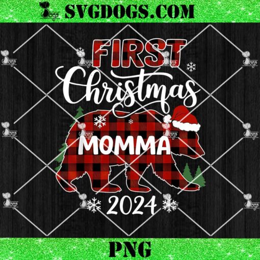 First Christmas Momma Buffalo Plaid Bear PNG, Christmas Party PNG