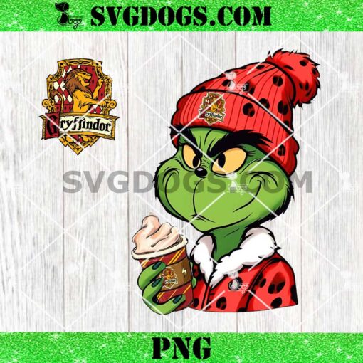 Grinch Gryffindor PNG, Harry Potter Grinch Boujee Drink Coffee PNG, HP Grinch Christmas PNG