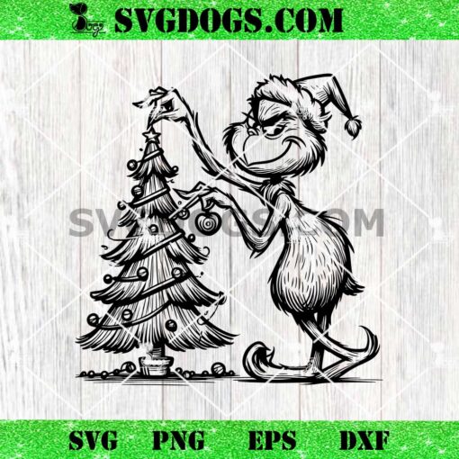 Grinch Outline Christmas Tree SVG, Line Drawing Grinch SVG PNG