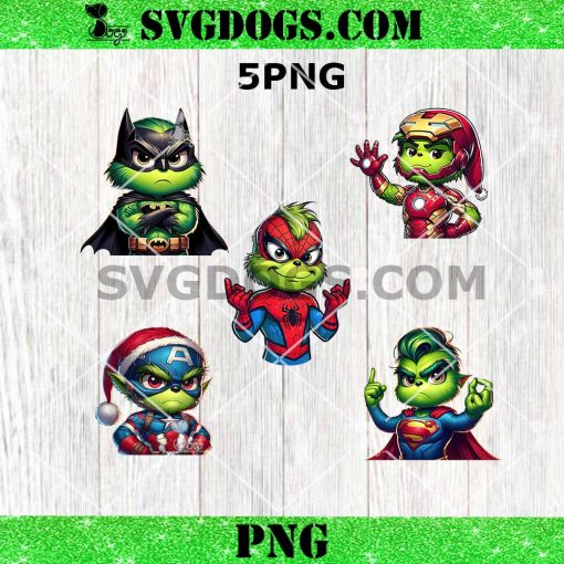 Grinch Super Hero PNG Bundle, Superhero Avengers Batman Christmas PNG