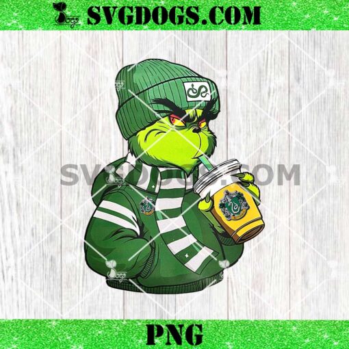 Harry Potter Slytherin Grinch PNG, Bougie Grinch Slytherin Drink Coffee PNG, Harry Potter Christmas PNG