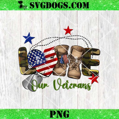 Love Our Veterans Day PNG, Proud Military American Flag PNG