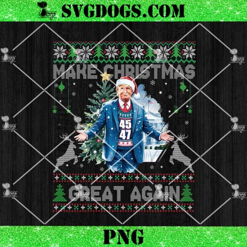 Make Christmas Great Again Ugly Sweaters PNG, Funny Trump 47 Xmas PNG