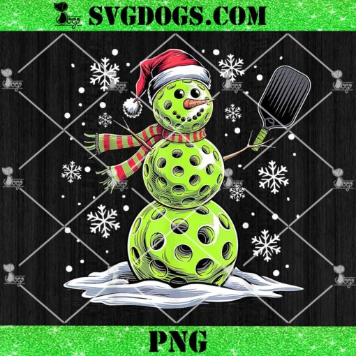 Pickleball Snowman Player Santa Hat Christmas PNG, Christmas Pickleball PNG