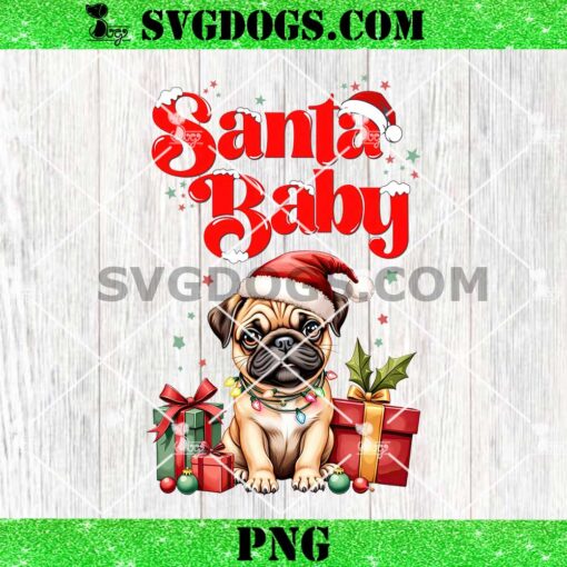 Santa Baby Pug PNG, Merry Christmas Dog PNG