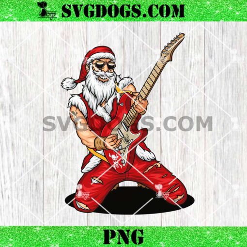 Santa Christmas Rock PNG, Santa Claus Playing Red Colour Guitar PNG