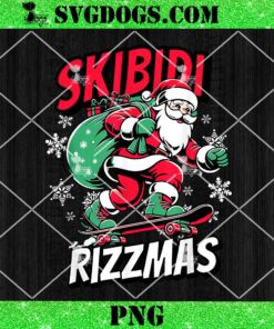 Skibidi Rizzmas PNG, Santa Clause Skating Board Xmas PNG