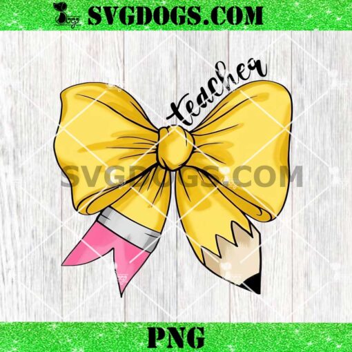 Teacher Pencil Bow PNG, Coquette Teacher PNG