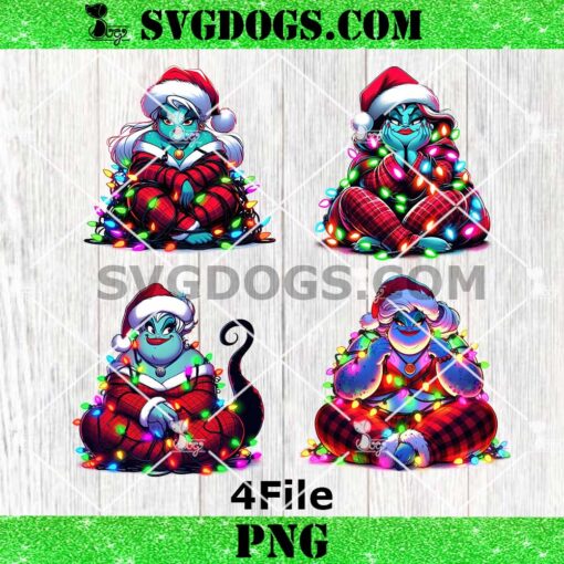 Ursula Little Mermaid Christmas PNG Bundle, Ursula Disney Villains Santa Lights PNG