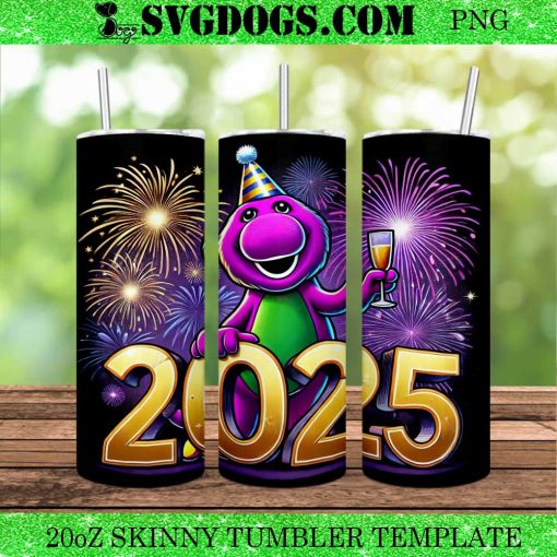 Barney Celebrating New Years 2025 20oz Tumbler Wrap PNG