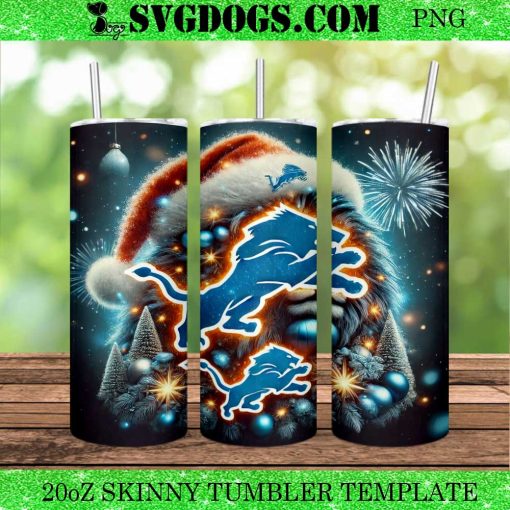 Detroit Lions Christmas 20oz Tumbler Wrap PNG, Lions NFL Santa PNG