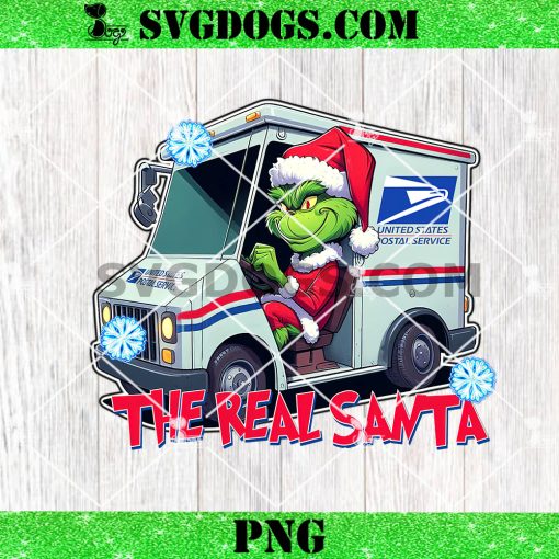 Grinch USPS Truck The Real Santa PNG, Grinch Santa driving USPS Christmas PNG