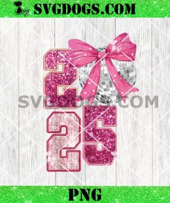 2025 Disco Ball Pink Coquette Bow PNG