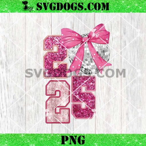 2025 Disco Ball Pink Coquette Bow PNG