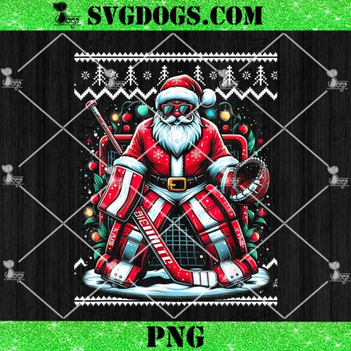 Merry Christmas Santa Hockey Goalie Ugly PNG, Christmas Hockey PNG