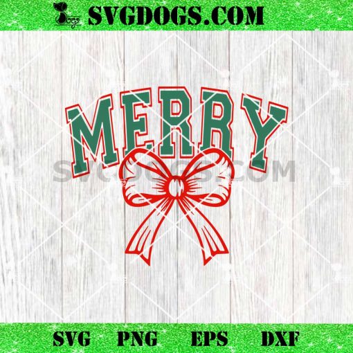 Merry Svg, Merry Png, Christmas SVG PNG, Coquette Bow SVG PNG