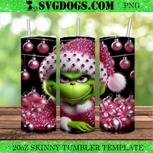 Rhinestone Grinch Christmas 20oz Tumbler Wrap PNG