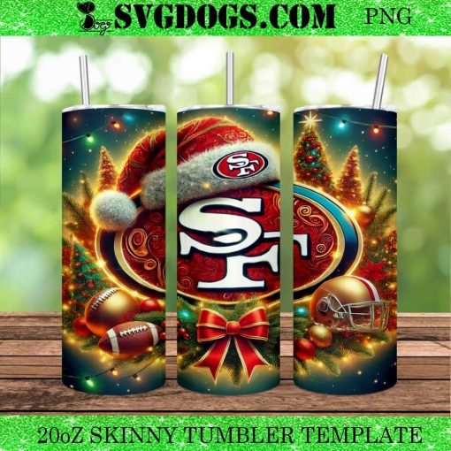 San Francisco 49ers Christmas 20oz Tumbler Wrap PNG, 49ers NFL Santa PNG