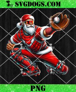 Santa Playing Baseball Catcher PNG, Merry Christmas Sport Player PNG