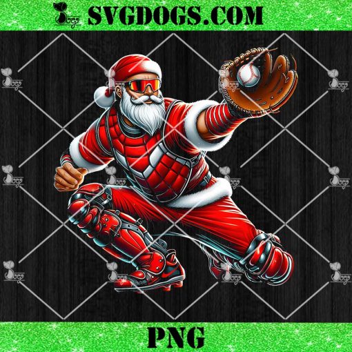 Santa Playing Baseball Catcher PNG, Merry Christmas Sport Player PNG