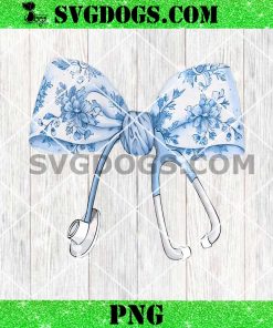 Womens Toile Nurse Bow Blue Coquette PNG, Nurse Stethoscope Bow PNG