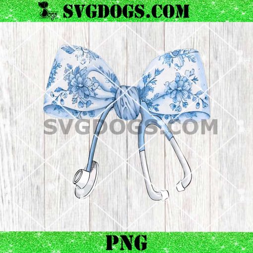 Womens Toile Nurse Bow Blue Coquette PNG, Nurse Stethoscope Bow PNG
