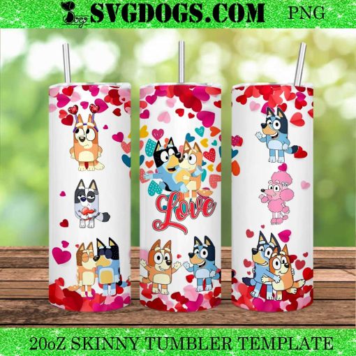 Bluey Bingo Love 20oz Tumbler Wrap, Bluey Valentine Love Hear PNG