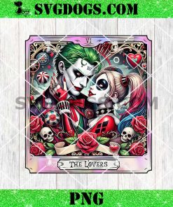 Joker and Harley Quinn Valentine Couple Png, The Lovers Tarot Card Png, Pink Heart Valentine Horror Png