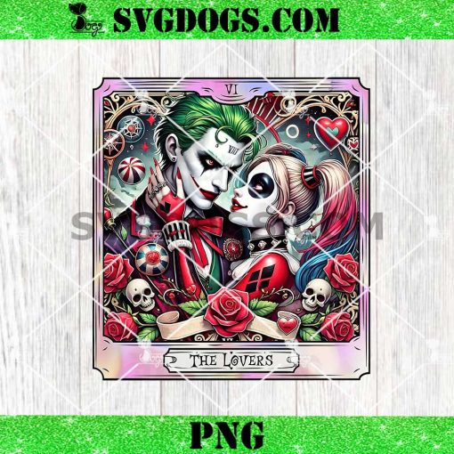 Joker and Harley Quinn Valentine Couple Png, The Lovers Tarot Card Png, Pink Heart Valentine Horror Png