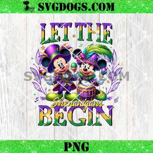 Mickey And Minnie Mouse Mardi Gras Png, Mickey Let The Shenanigans Begin Png, Mardi Beads Louisiana Festival Png