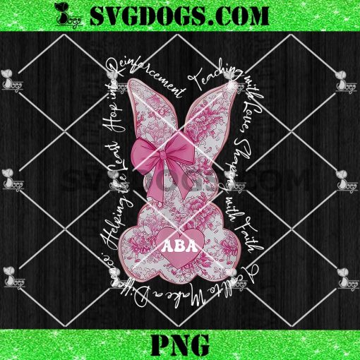 Coquette Pink Floral Bunny ABA Therapist RBT PNG, Happy Easter PNG