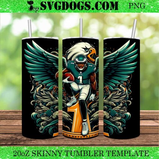 Jalen Hurts Philadelphia Eagles Super Bowl LIX Champions 20oz Tumbler Wrap PNG