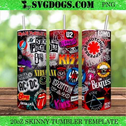 80s Heavy Metal Rock Bands 20oz Tumbler Wrap PNG